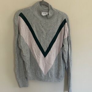 Old Navy Light Gray Turtleneck Sweater with Pink and Dark Green Chevron